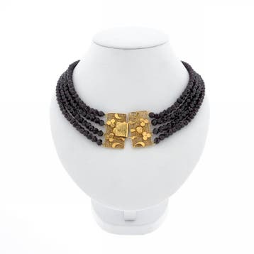 Antieke kralencollier met gouden sierslot (Ketting), Sieraden, Tassen en Uiterlijk, Kettingen, Gebruikt, Ophalen of Verzenden