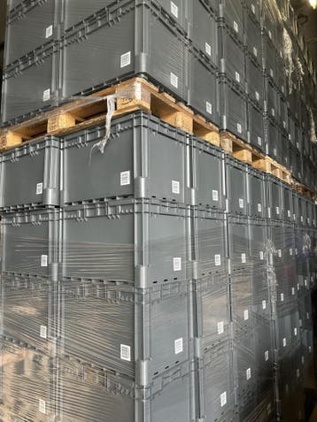 Palletaanbieding 20 stuks: eurobak 600x400x400mm grijs,, Gebruikt, 40 tot 60 cm, 50 tot 75 cm, Bak of Kist