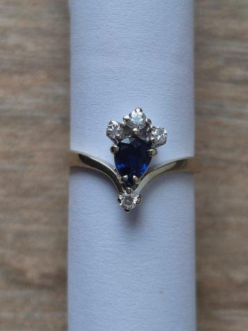 Ring - 14 karaat Witgoud Diamant (Natuurlijk) - Saffier -, Sieraden, Tassen en Uiterlijk, Nieuw