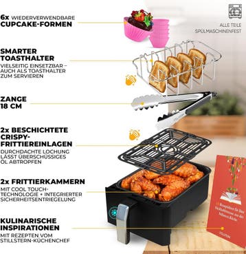 Dubbele Airfryer - XXL - Heteluchtfriteuse - 8L - 2400W - Zw, Verzenden, Zo goed als nieuw