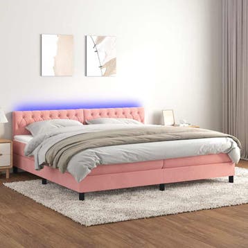 vidaXL Boxspring met matras en LED fluweel roze 200x200 cm, Verzenden, Overige maten, 200 cm, Stof