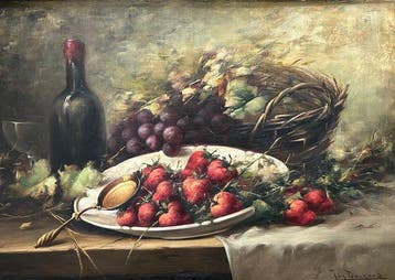 Jan Deckers (1865-1942) - Stilleven met aardbeien , druiven