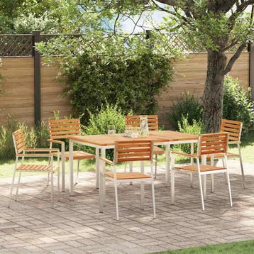 vidaXL Tuin eettafelset 7 st Massief Teakhout en RVS, Verzenden, Nieuw, 7 zitplaatsen