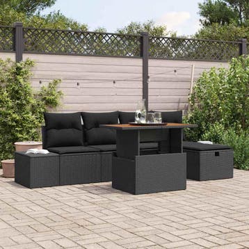 vidaXL Tuinbankenset 6 st Zwart poly rattan, Verzenden, Nieuw, Rotan, 6 zitplaatsen