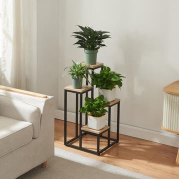 [en.casa] Plantenstandaard Ameland 67x34x34 cm zwart en hout, Verzenden, Nieuw