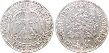 Duitsland 5 Reichsmark 1927 D Eichbaum vz, kl Randfehler..., Verzenden