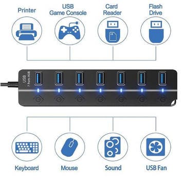 USB 3.0 Hub 7-Poorts High Speed Splitter met Schakelaars, Computers en Software, USB Sticks, Verzenden, Nieuw