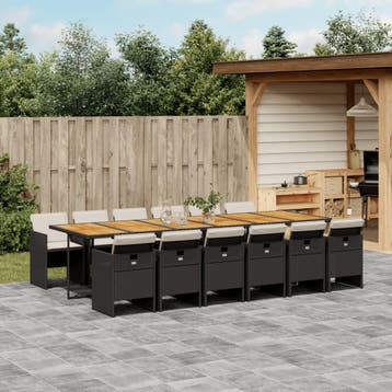 vidaXL 13-delige Tuinset met kussens poly rattan zwart, Verzenden, Nieuw, 2 zitplaatsen, Tuinset