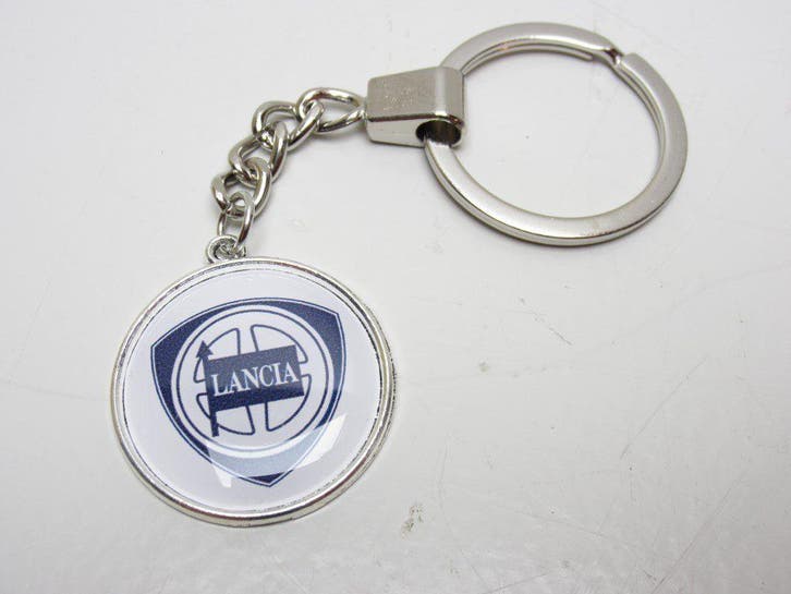 Sleutelhanger Lancia metaal glad mini rond wit -NIEUW-, Verzamelen, Sleutelhangers, Verzenden