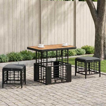 vidaXL Tuin eettafelset 3 st Zwart en Grijs Poly Riet en, Tuin en Terras, Verzenden, Nieuw, Rotan, 3 zitplaatsen