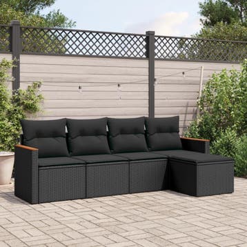 vidaXL 5-delige Loungeset met kussens poly rattan zwart, Verzenden, Nieuw, Loungeset