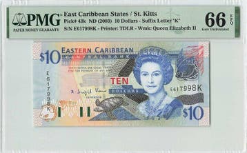 2003 East Caribbean States 10 Dollars St Kitts Pick 43k P..., Verzenden
