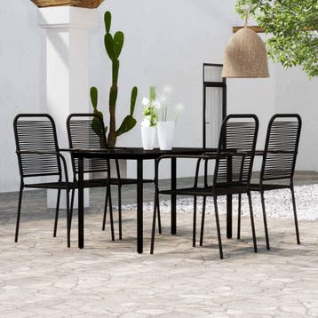vidaXL 5-delige Tuinset zwart, 4 zitplaatsen, Verzenden, Nieuw, Rvs