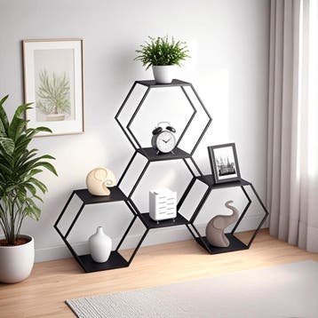Wandrek Tand 4-delig wandplankenset zwart 32x37x19 cm [en.ca, Huis en Inrichting, Woonaccessoires | Wandplanken en Boekenplanken