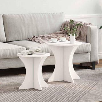 vidaXL Salontafel 2 st Wit 46 x 46 x 47 cm Massief, Huis en Inrichting, Tafels | Salontafels, Minder dan 50 cm, Verzenden, Rond