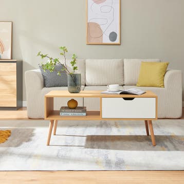 Salontafel Bordkak 100x48x45 cm eikenkleurig en wit [en.casa, Huis en Inrichting, Tafels | Salontafels, Verzenden, Nieuw