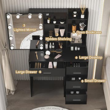 Kaptafel met LED Verlichting, Schuifspiegel en 4 Lades - Mak, Huis en Inrichting, Tafels | Kaptafels, Verzenden, Nieuw