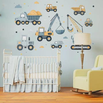 Muurstickers Bouwvoertuigen Cartoon Set - Kinderkamer Decora, Verzenden, Nieuw
