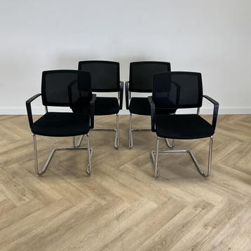 vergaderstoelen (set van 4) stapelstoelen, zwart - chroom, Gebruikt, Zwart, Ophalen of Verzenden, Eén