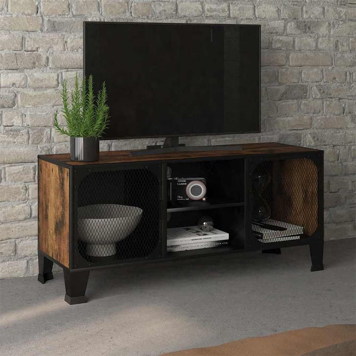vidaXL Tv-meubel 105x36x47 cm metaal en MDF rustiek bruin, Huis en Inrichting, Kasten | Televisiemeubels, 25 tot 50 cm, Nieuw