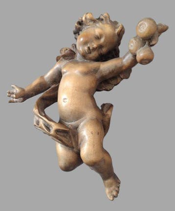 Snijwerk, Holzfigur Engel mit Äpfel - Schutzengel Wandfigur