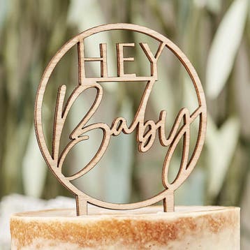 Houten Taarttopper Hey Baby, Ophalen of Verzenden, Nieuw