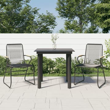 vidaXL 3-delige Tuinset PVC-rattan zwart, Verzenden, Nieuw, 2 zitplaatsen, Tuinset