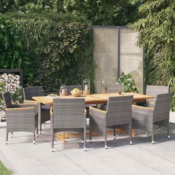 vidaXL 9-delige Tuinset met kussens grijs, Verzenden, Nieuw, 8 zitplaatsen, Tuinset