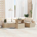 vidaXL Tuin Sofa Set met opslag 6 pcs Beige Poly riet, Verzenden, Nieuw, Rotan, 6 zitplaatsen