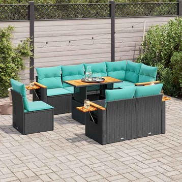 vidaXL 9-delige Loungeset met kussens poly rattan acacia, Verzenden, Nieuw, Loungeset