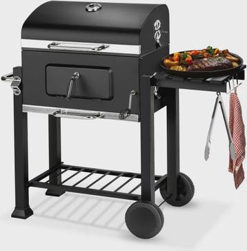 Zwarte Trolley Barbecue met Wielen, Deksel en Thermometer -, Verzenden, Nieuw
