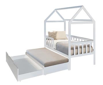 Huisjesbed 160x80 | Wit Vurenhout | Nieuw | Scherpe Prijs, Nieuw, 70 tot 85 cm, Ophalen of Verzenden, Hoogslaper of Stapelbed