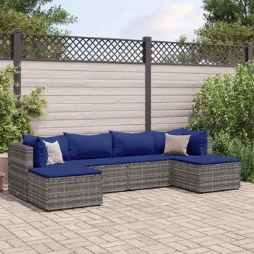 vidaXL 6-delige Loungeset met kussens poly rattan grijs, Verzenden, Nieuw, Loungeset