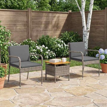 vidaXL Tuin Bistro Set 3 st Grijs poly rattan, Tuin en Terras, Verzenden, Nieuw, Rotan, 3 zitplaatsen