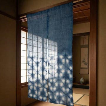 Indigo , Shibori Dyed Hemp - Wandtapijt - 134 cm - 81 cm -