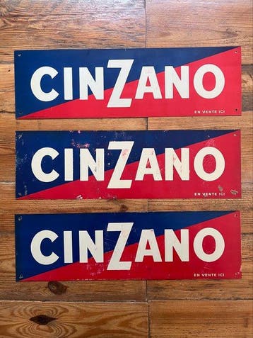 Oud Cinzano tinnen bord, set van 3 - Reclamebord (3) - Staal