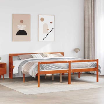 vidaXL Bedframe met plank met opslag 2 st Wasbruin Massief, Verzenden, Nieuw, Bruin, Hout
