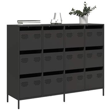 vidaXL Dressoir 135x39x103,5 cm koudgewalst staal zwart, Verzenden, Nieuw, Metaal, Minder dan 50 cm