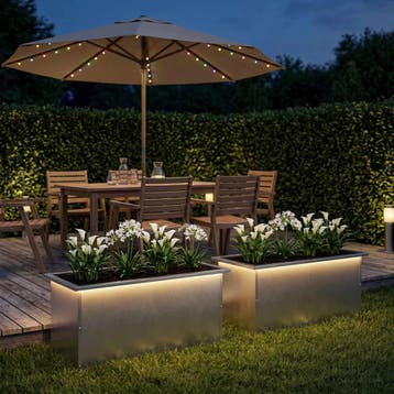 vidaXL Plantenbak met led 2 st zilver 40 x 80 x 40 cm, Verzenden, Nieuw, Metaal, 60 tot 100 cm