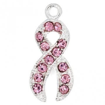 Pink Ribbon bedeltje verzilverd met roze strass steentjes..., Ophalen of Verzenden, Nieuw, Bedel