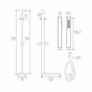 Glijstangset VM Sado Vierkant 74cm Compleet Chroom Antikalk, Ophalen of Verzenden, Nieuw