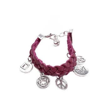 Rode Gevlochten Armband met Zilverkleurige Bedels, Verzenden, Nieuw