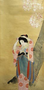 Bijin-ga  (Kimono beauty under the sakura tree) - With