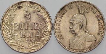 1/2 Rupie 1910 J Deutsch Ostafrika Wilhelm Ii, Verzenden
