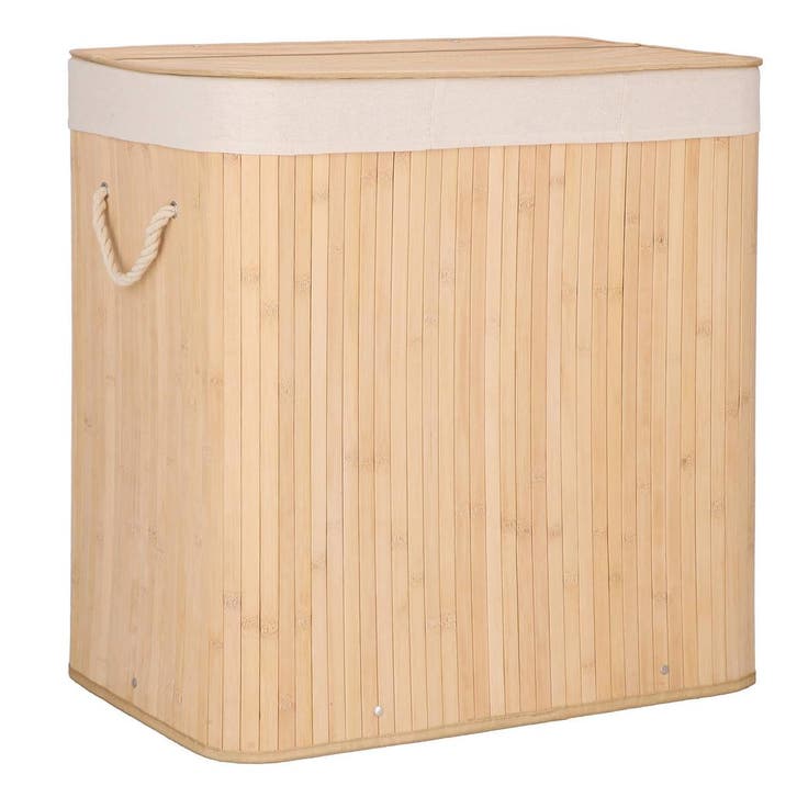Wasmand | 150 Liter | 3 Vakken | Bruin | Bamboe, Tuin en Terras, Droogmolens en Wasrekken, Ophalen of Verzenden