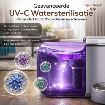 Happy Things® Draadloze Drinkfontein Kat &amp; Hond 5,5L RVS, Dieren en Toebehoren, Ophalen of Verzenden, Zo goed als nieuw