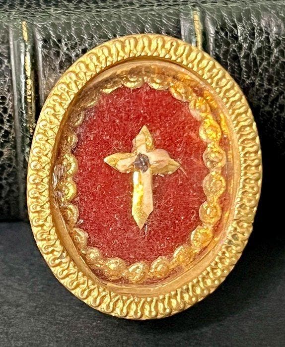 Reliekhouder - Messing - 1850-1900 - Sainte Croix D.N.J.C., Antiek en Kunst, Kunst | Niet-Westerse kunst