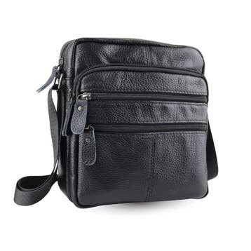 Heren Tas met Veel Vakken Leer - Crossbody Tas - Heren Tas, Nieuw