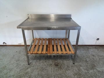 RVS Werktafel met houten onderblad en opstaande rand – B120, Gebruikt