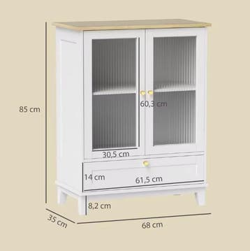 Dressoir met Glazen Deuren Wit Eiken Compact 68×35×85 cm, Huis en Inrichting, Kasten | Overige, Verzenden, Nieuw